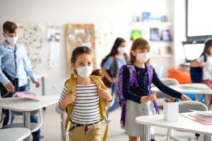 child wearing facemask at school 